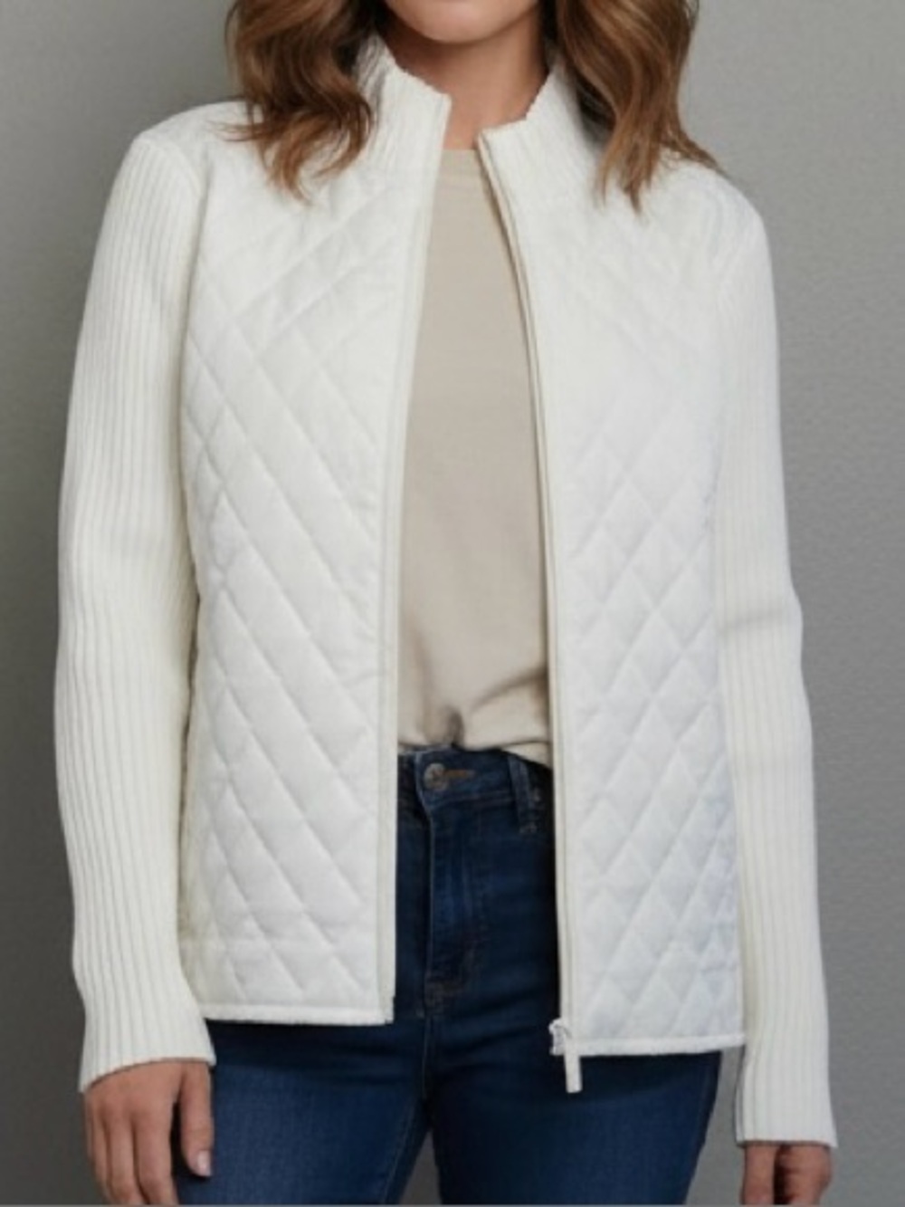 NWT “For Cynthia” Light Puff Sweater Zip Jacket White sz PS